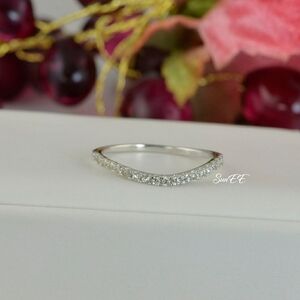 NEW WOMENS REAL 925 CURVE WEDDING BAND RING